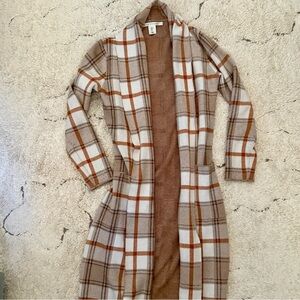 Max Studio Brown and Tan Checkered Cardigan